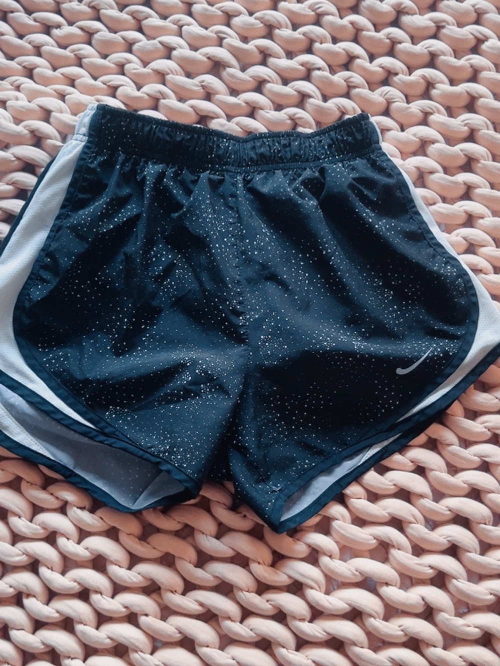 Nike Black Running Athletic Shorts with White Trim and Glitter Speckle